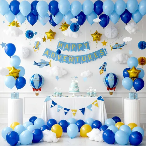 Vista 3 de LovesTown 110 globos de látex de 12 pulgadas con cinta para decoración de cumpleaños, baby shower, boda, fiesta, color azul (paquete de 2)