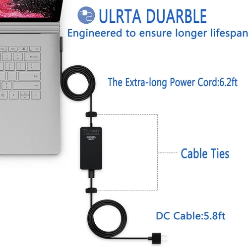 Vista 5 de Surface Book Surface Laptop Charger, 102W 15V 6.33A Fuente de alimentación para Surface Book 2 3, Surface Laptop Studio 1798 1706, Surface Laptop