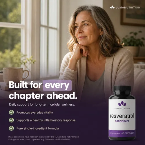 Vista 5 de Luma Nutrition Suplemento de Resveratrol de Alta Pureza - 98% Trans-Resveratrol - Antioxidante - Cápsulas de Resveratrol - Vegano y Sin Gluten - 60