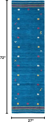 Vista 2 de SAFAVIEH Himalaya Collection - Alfombra de pasillo, 2.3 x 6 pies, azul, hecha a mano, de lana tribal bohemia, ideal para zonas de alto tráfico