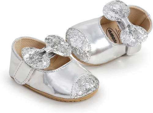 Vista 6 de Zapatos planos Mary Jane para bebé con diadema de lazo, vestido de princesa floral para bebé, suela suave, zapatos de cuna antideslizantes