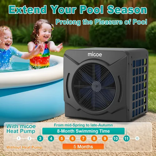 Vista 4 de MICOE Bomba de calor eléctrica de 17000 BTU para piscinas sobre el suelo de hasta 15 pies (8/11/15 pies) y 5,000 galones, calentador de piscina