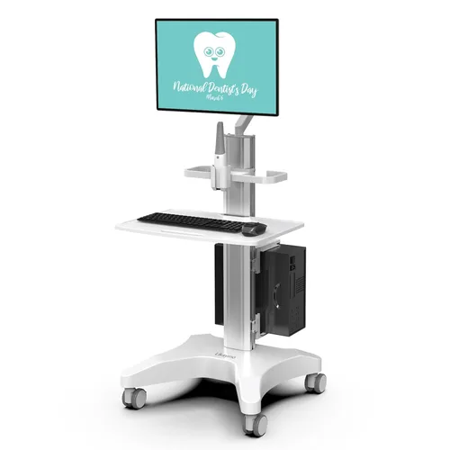 Vista 4 de Carrito Médico con Soporte para Monitor y Soporte para Escáner Oral – Estación de Trabajo Móvil con Altura Ajustable para Clínicas Dentales