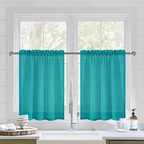 Vista 12 de DWCN Cortinas Transparentes Aqua de Voile Semitransparente con Bolsillo para Barra para Dormitorio y Sala de Estar, 36 x 36 pulgadas de Largo, Juego