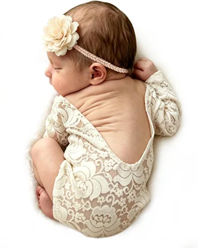Vista 10 de ForBaysy Accesorios de Fotografía para Recién Nacidos Conjunto de Niña Mameluco de Encaje a Juego con Linda Diadema de Flores Vestido para Recién
