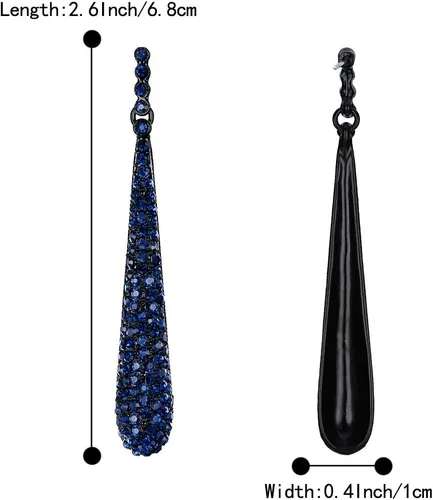 Vista 6 de BriLove Pendientes largos largos de lágrima con cuentas de cristal para boda nupcial para mujer