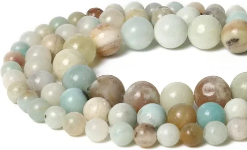 Vista 2 de 60 piezas de cuentas de piedra natural de 15⁄64 pulgadas (6 mm) con cuentas de amazonita de cristal, piedras preciosas para hacer joyería, pulseras