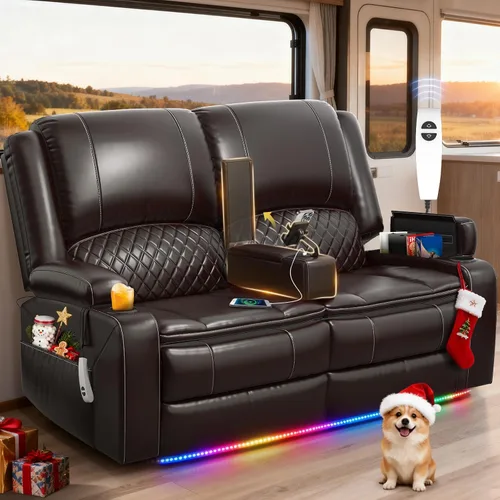 Vista 11 de Sofá reclinable de 3 plazas, sofá reclinable con consola elevable (tela, azul) Reclining Sofa with USB Removable Armrest, RV Sofa with Cup Holder