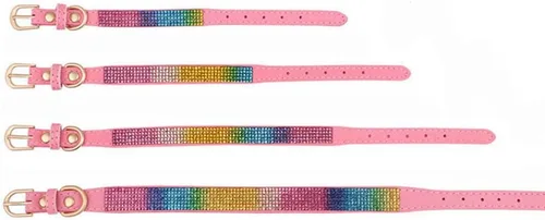 Vista 6 de Collar de perro con diamantes de imitación y lazo ajustable para mascotas, talla XXS, XS, tamaño pequeño, mediano y grande, color rosa, talla XX S