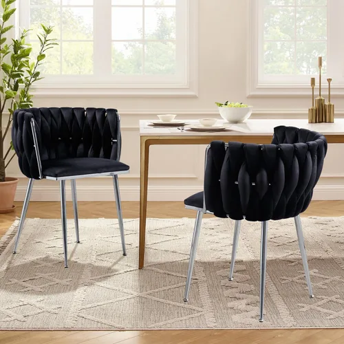 Vista 20 de Juego de 2 sillas de comedor de terciopelo, sillas tapizadas tejidas para sala de estar, sillas modernas de cocina y comedor, sillas decorativas