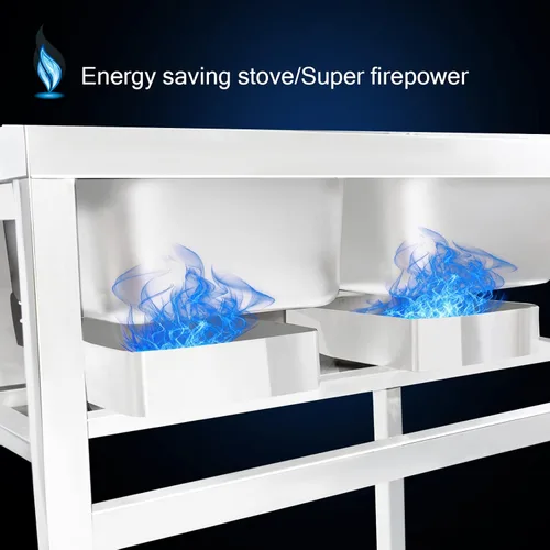 Vista 7 de Freidora comercial de dos tanques, cocina de propano con dos cestas de acero inoxidable y aceite de acero para freír al aire libre