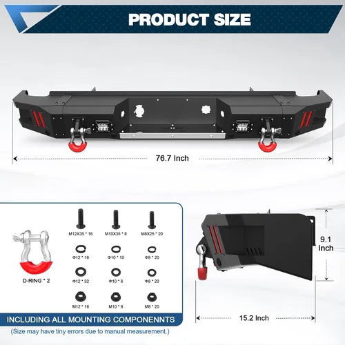 Vista 3 de Silverado Parachoques trasero para Chevy Silverado/GMC Sierra 1500 2007-2013 Negro texturizado con anillos en D, luces LED, orificios
