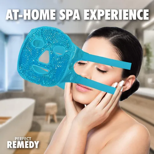 Vista 4 de Perfect Remedy Paquete de hielo facial, máscara facial reutilizable de hielo frío y caliente, compresa de gel para ayudar con ojos hinchados y Azul