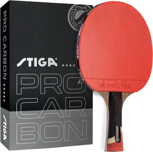 Vista 8 de STIGA Pro Carbon + Raptor Performance-Level Table Tennis Rackets with Carbon Technology for Tournament Play - 7-ply Blade with Flared Handles - 2mm