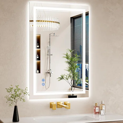 Vista 16 de Espejo de baño LED de 22 x 30 pulgadas con luces, antiniebla, retroiluminado + luz frontal, regulable, espejo de tocador LED para pared, espejo