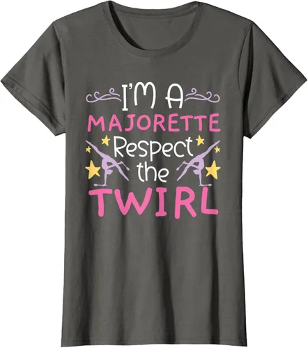 Vista 6 de Camiseta con texto en inglés "I A Majorette Respect The Twirl Baton Twirling", Negro