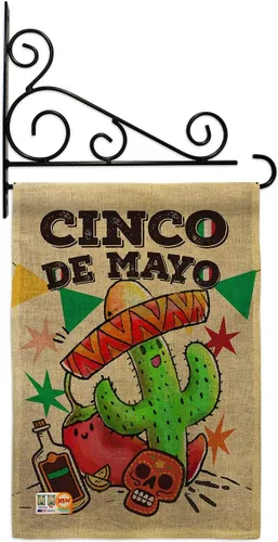 Vista 6 de Bandera de arpillera para jardín del Cinco de Mayo, fiesta de verano, cactus y piñata, sombrero para fiesta mexicana, pequeño regalo decorativo