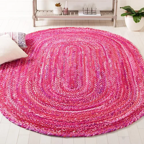 Vista 42 de SAFAVIEH Alfombra trenzada de la colección – Alfombra redonda de 3 pies, color beige con detalles rosados, algodón hecho a mano, estilo cabaña