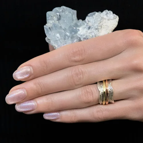 Vista 3 de ENERGY STONE Anillo antiestrés de plata de ley 925 Anillo giratorio para mujer Equilibrio y belleza Belleza exquisita romántica Patrón floral