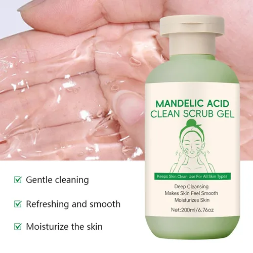 Vista 5 de Gel exfoliante de ácido mandélico para rostro y cuerpo, exfoliante purificador Limpieza profunda, hidrata y mejora la piel, refinado de poros