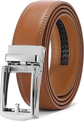Vista 26 de SENDEFN Cinturón de vestir casual de cuero para hombre de 1 3/8 pulgadas con hebilla de clic ajustable automática con caja de regalo A-negro-71gs