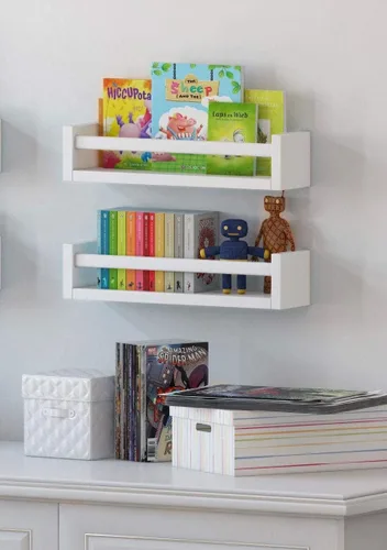 Vista 7 de Wallniture Utah - Juego de 2 estantes flotantes de madera para decoración de habitación de bebé, color blanco