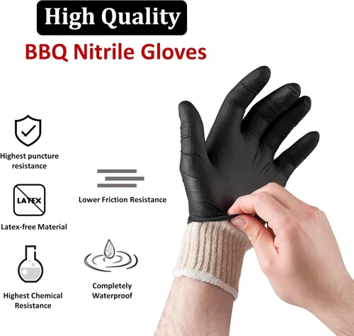 Vista 4 de Guantes para barbacoa, 2 forros de guantes de algodón y 50 desechables de nitrilo para cocinar, hornear, asar a la parrilla, forros de algodón
