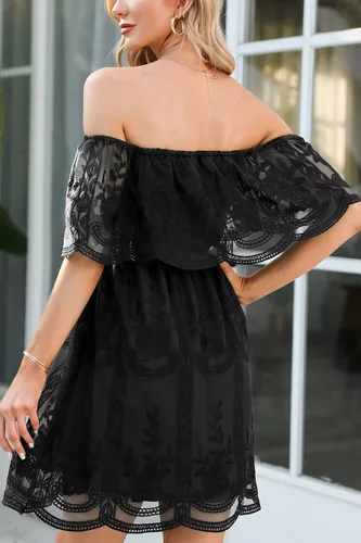 Vista 3 de HOYISHION Womens V-Neck Floral Embroidered Lace Mini Dress Bridesmaid Wedding Guest Cocktail Party Short Dresses