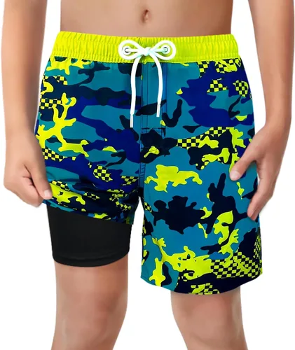 Vista 15 de Trajes de Baño para Niños con Forro de Compresión Cómodos Shorts de Natación Anti-Rozaduras Elásticos UPF Secado Rápido Talla 3T-20 Estrellas Águila