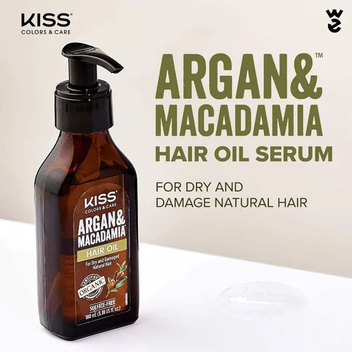 Vista 4 de Kiss Suero reparador de aceite capilar de Argán y Macademia, 3.4 fl oz (3.38 US fl.oz.)