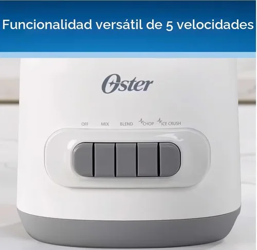 Vista 3 de Oster Licuadora fácil de usar con 5 ajustes de velocidad y motor de 700 vatios, color blanco