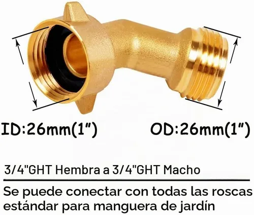 Vista 4 de Uenede Brass 3/4" GHT - Kit de conector de manguera de jardín con codo de 45 grados