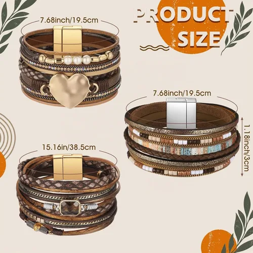 Vista 2 de Inbagi 3 piezas pulsera de turquesa para mujer pulsera de cuero joyería occidental para mujer brazalete plateado tipo pulsera