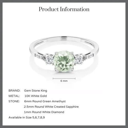 Vista 49 de Gem Stone King Anillo de compromiso de 3 piedras preciosas redondas de oro blanco de 10 quilates con piedra natal de 0.236 in con piedra natal