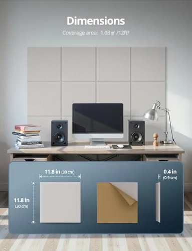 Vista 9 de Paneles acústicos cuadrados para paredes, paneles absorbentes de sonido para paredes, techos, puertas, paquete de 12 de 12 x 12 x 0.4 pulgadas
