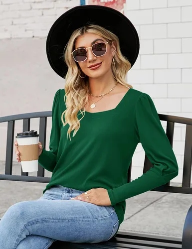 Vista 4 de Ivicoer Puff Sleeve Fall Tops Cozy Shirts Long Sleeve Blouse Tunics Shirt for Women Dressy S-XXL
