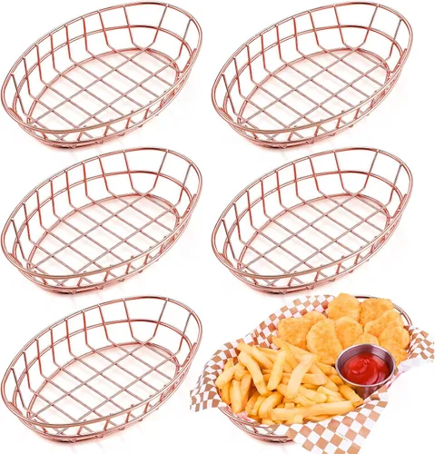 Vista 8 de Tioncy 6 cestas de alambre de metal ovaladas cromadas de 9.5 x 6.2 x 2.2 pulgadas para servir pan, contenedor decorativo para sándwiches, cesta