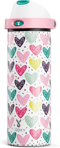 Vista 23 de Botella de agua de 24 onzas para el día de San Valentín: Botella de agua de acero inoxidable Meoky con popote y tapa de boquilla, a prueba de fugas