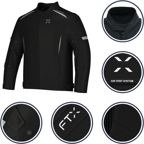 Vista 4 de FTX Chaqueta de motocicleta para hombre, armadura de equipo de protección de cuerpo completo, chaqueta de motocicleta de tela textil Cordura