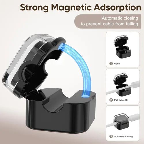 Vista 7 de Paquete de 9 soportes magnéticos para cables, clips magnéticos para cables de escritorio con adhesivo fuerte, organizador de cables para gestión