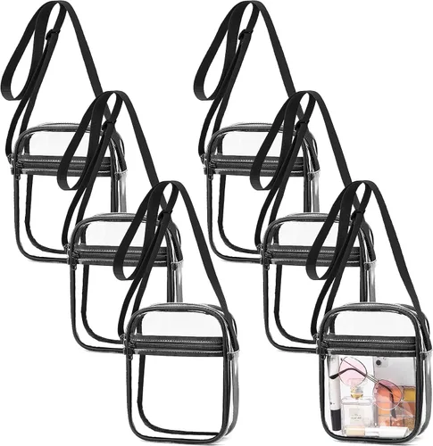 Vista 8 de Paquete de 6 bolsas transparentes aprobadas para estadios, bolsa de PVC con bolsillo frontal