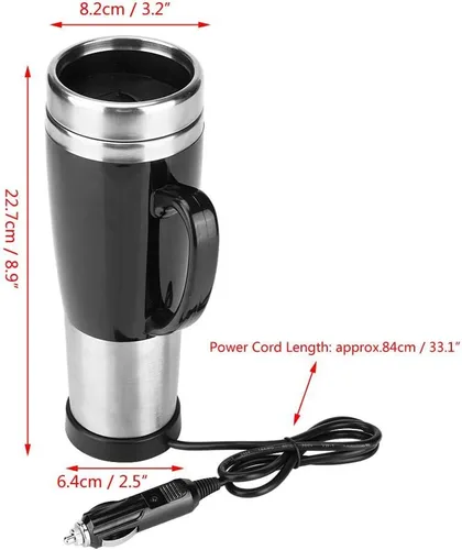 Vista 3 de Taza de calefacción de viaje de acero inoxidable de 15.2 fl oz, calentador de taza de café para coche hervido, calentador de taza de café