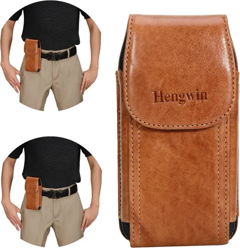 Vista 8 de Funda de piel auténtica para teléfono celular, con clip para cinturón Cell Phone Holster with Belt Loop, Belt Bag for Men, Fit for iPhone 17 Pro