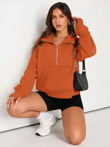 Vista 4 de AUTOMET Womens Sweatshirts Half Zip Cropped Pullover Fleece Quarter Zipper Hoodies Fall outfits Clothes Thumb Hole