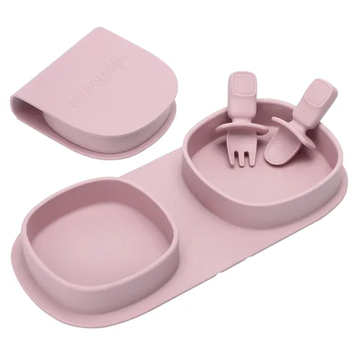 Vista 7 de Platos llanos plegables de silicona, platos para bebé, esenciales de viaje con tenedores y cucharas, aptos para microondas y lavavajillas, aguamarina