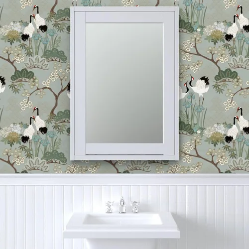 Vista 9 de Spoonflower Crane Chinoiserie - Papel tapiz extraíble para despegar y pegar Rollo de 24 x 72 pulgadas Jardines florales de pájaros y flores