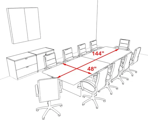 Vista 2 de Mesa de conferencia rectangular moderna de 12 ', OT-SUL-C34