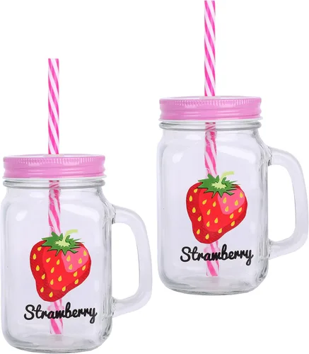 Vista 5 de Tarro Mason de 15 oz/15.2 fl oz con tapa y popote vasos impresos naranja - Juego de 2 Palabras naranjas
