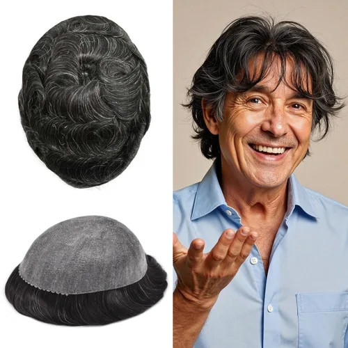 Vista 84 de Toupee for Men Hair Piece Real Human Hair Full Poly Skin Mens Toupee Mens Hair System Injected PU Hair System Invisible Hairpiece for