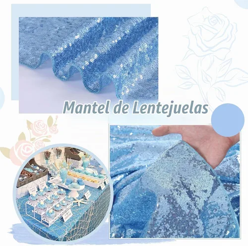 Vista 3 de Mantel brillante de 48.0 x 79.9 in, con lentejuelas doradas, para decoración de mesa de Halloween Azul bebé